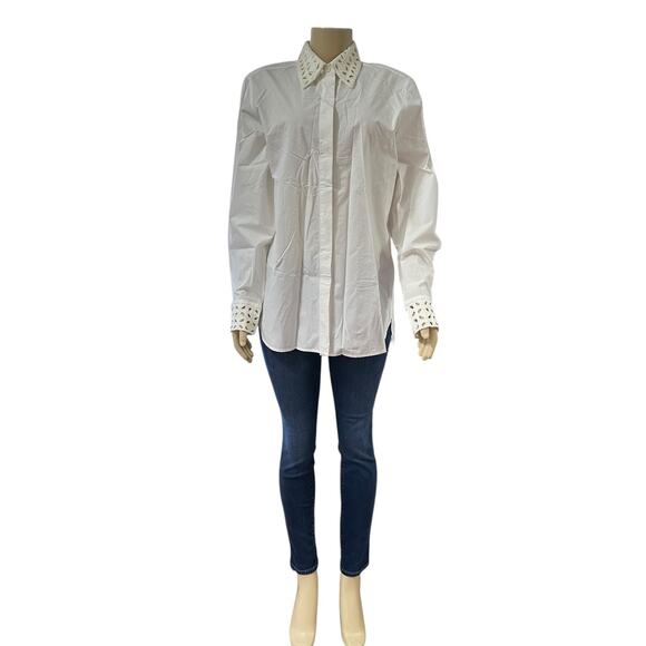 COS Women Button Up Shirt Size 10 Classic Minimalist White Timeless Macrame Work - Picture 2 of 16